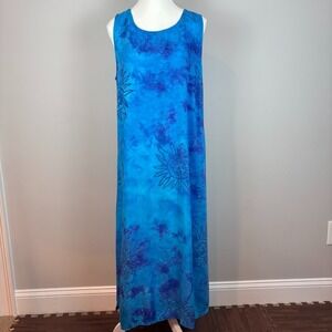 Sita Womens Blue Boho Shift Maxi Dress Size Small 90's Retro Resortwear Buttons‎